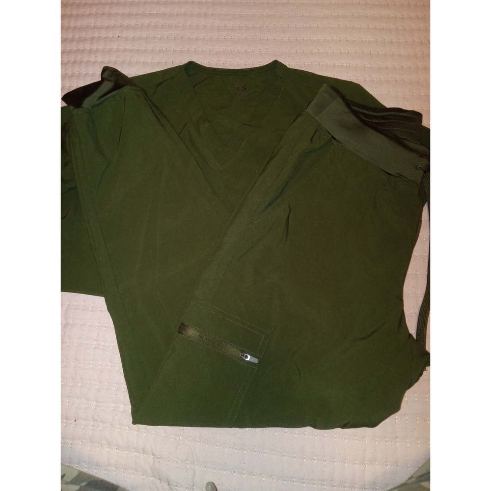 Women's Scrub Set Joggers W/Drawstring Tailored V Neck Top XS Green
